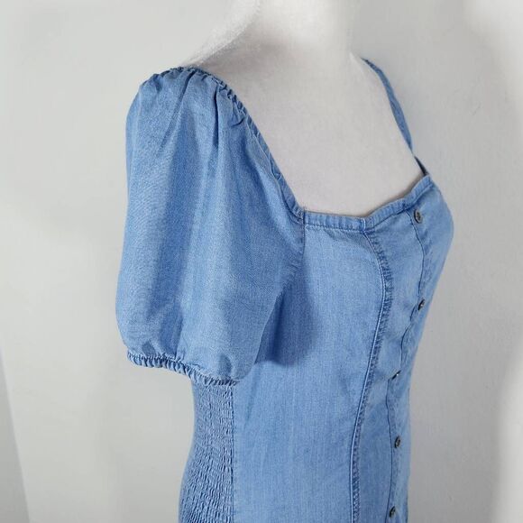Love Tree Blue Chambray Mini Bodycon Dress Size Medium Blue Bodycon Denim Dress - Picture 4 of 10